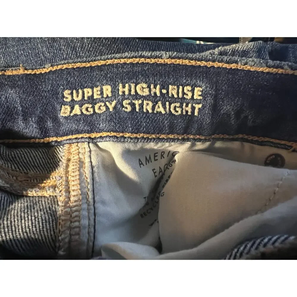 American Eagle Women's STRIGID 00R Denim Jeans Super High Rise Baggy Straight - Picture 5 of 11